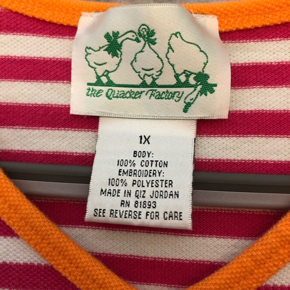 The Quacker Factor Women's 3/4 Sleeve Starfish Pink/White/Orange Size 1X - Picture 4 of 10